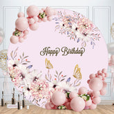 Aperturee - Light Pink Floral Round Happy Birthday Backdrop